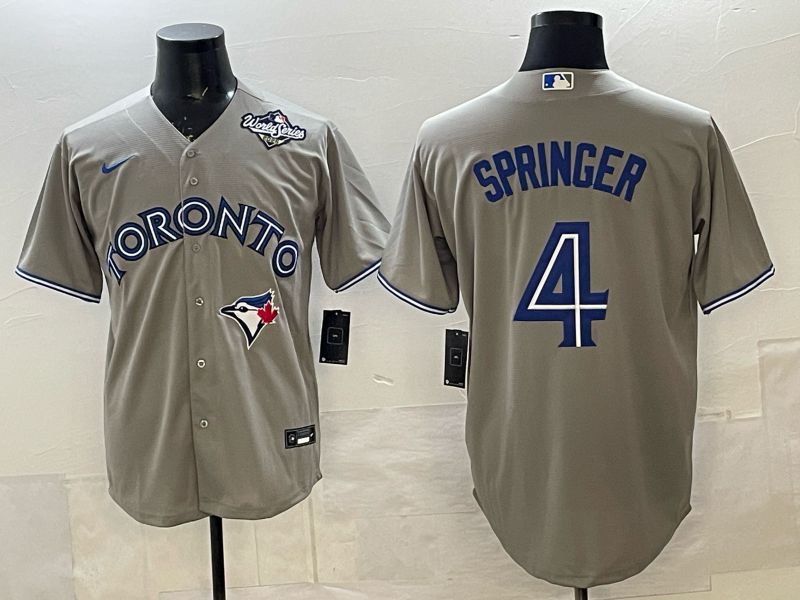 Men 2025 Nike Toronto Blue Jays #4 Springer Grey Game MLB Jersey 03